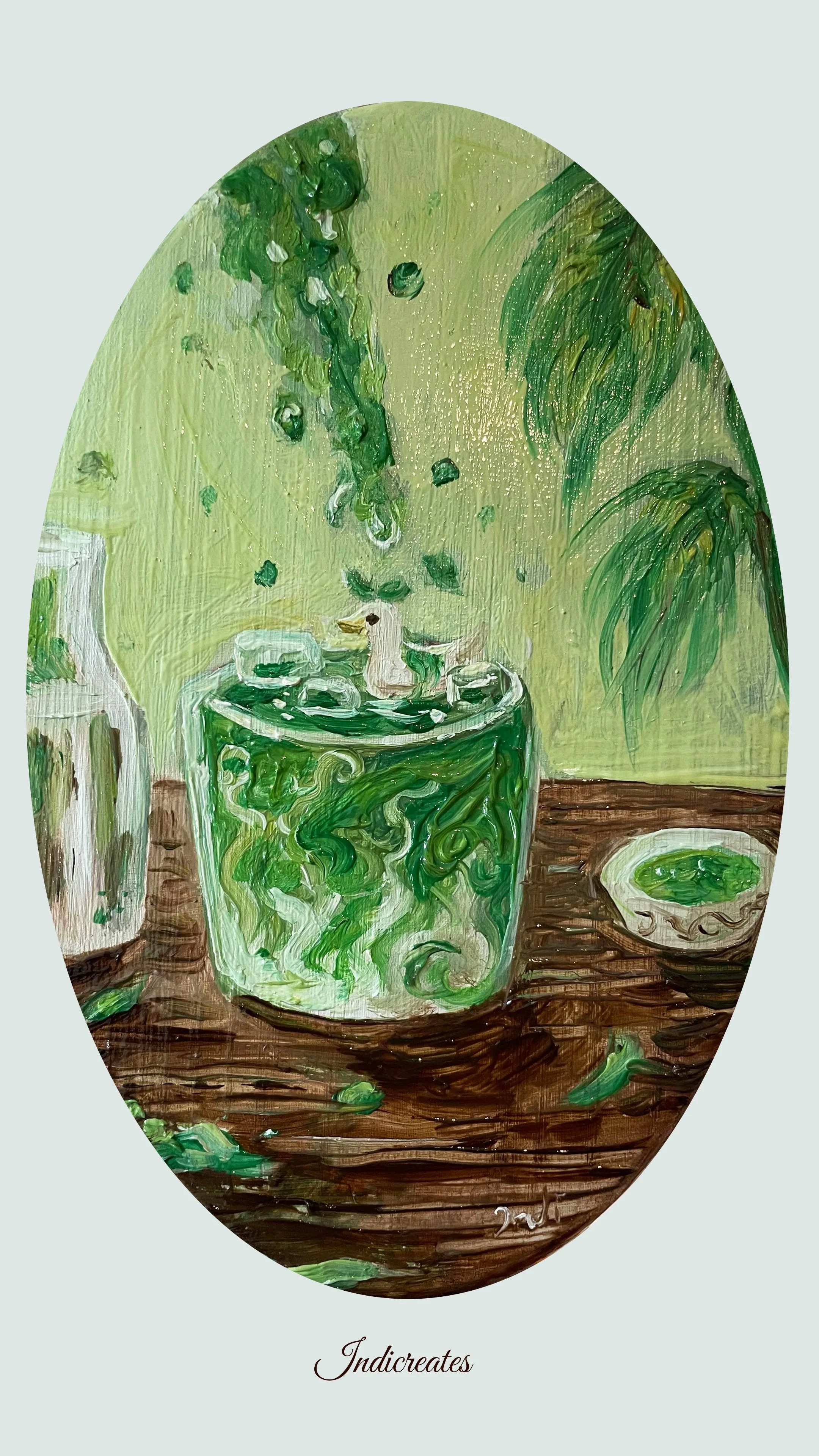 Matcha Duckling, oil on wood! 99€