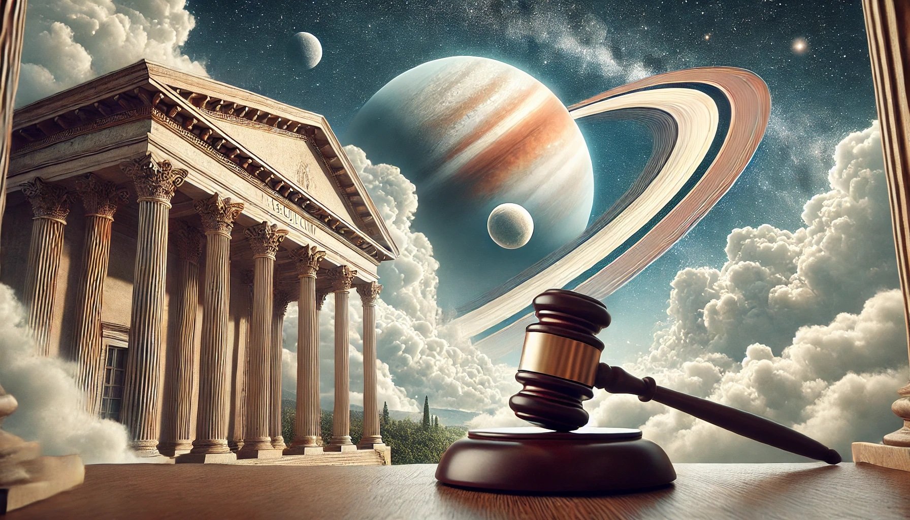 DALL·E 2024-10-30 13.29.57 - Envision a landscape scene where the sky is filled with fluffy, white clouds, creating a serene backdrop. Saturn, rendered with its iconic rings, appe.jpg