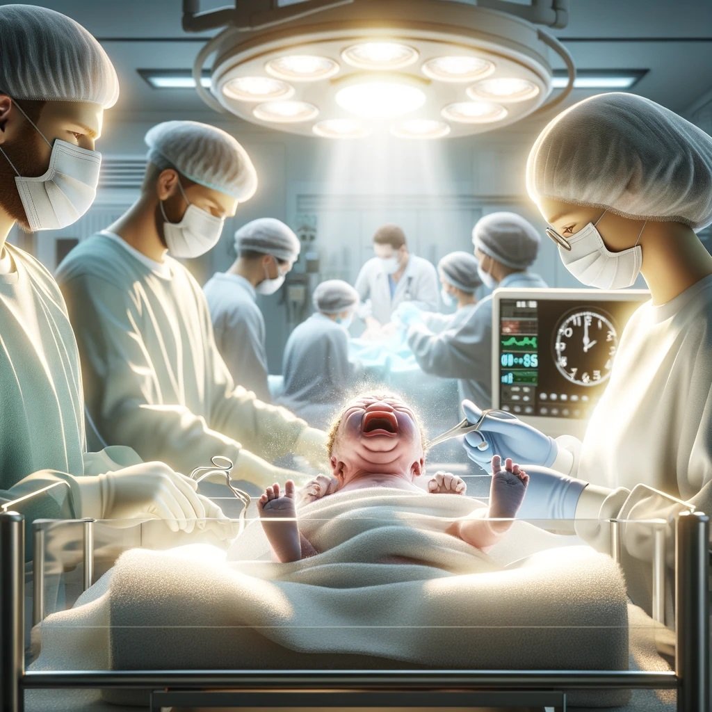 DALL·E 2024-10-22 17.58.26 - A realistic depiction of a newborn baby being born in a hospital setting. The baby is crying, with doctors and nurses gathered around, wearing scrubs .jpg