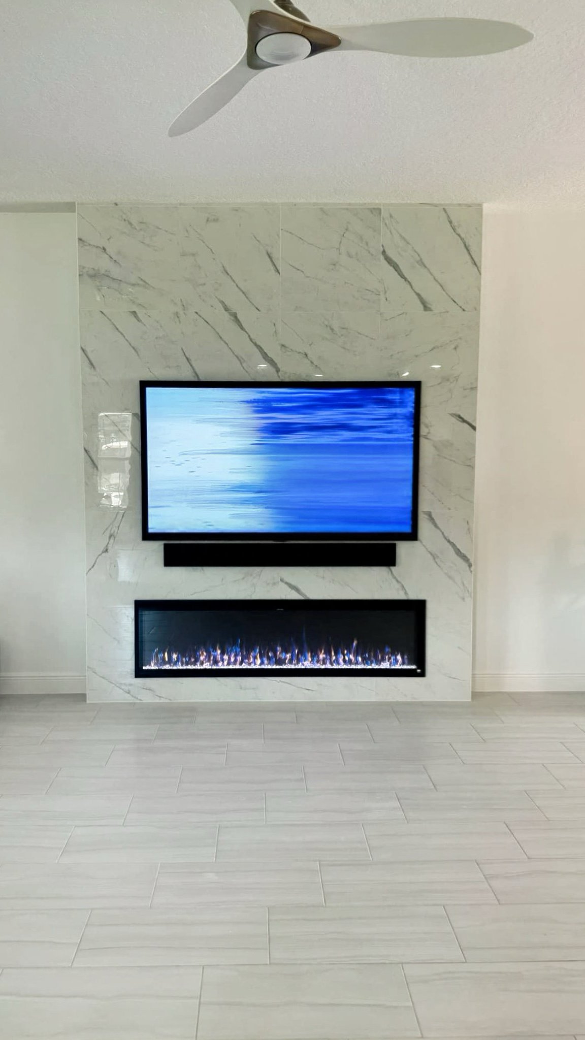 Custom Tile Bump Out TV Mount and fireplace Install