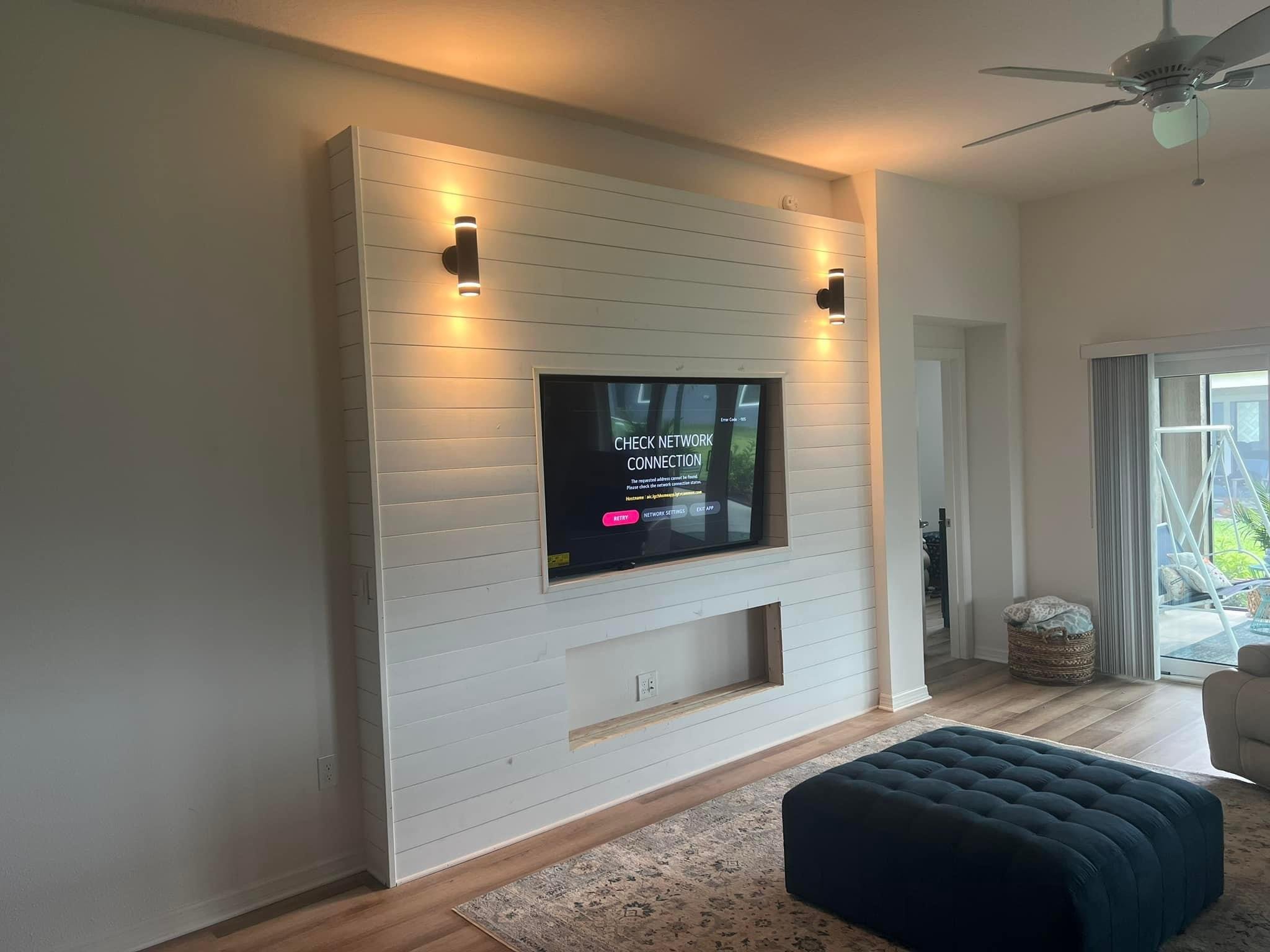 Custom Wood Bump Out Tv Mount and Fireplace Install