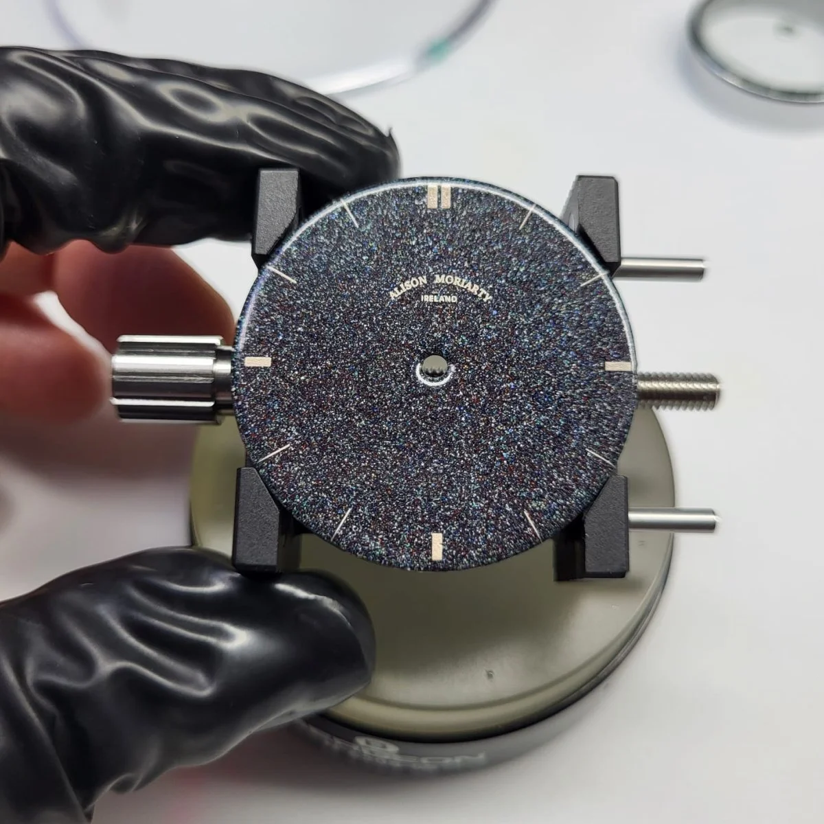 Moriarty Watches Winters Night Dial printed with a Baton dial print.