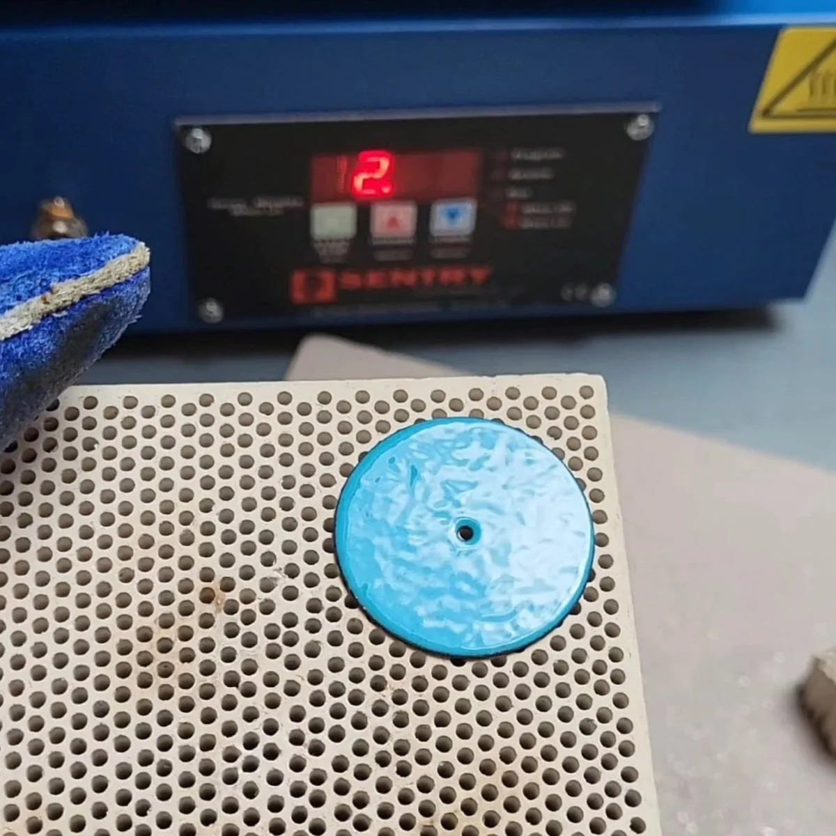 A Moriarty Aegean watch dial after its first fire in the kiln