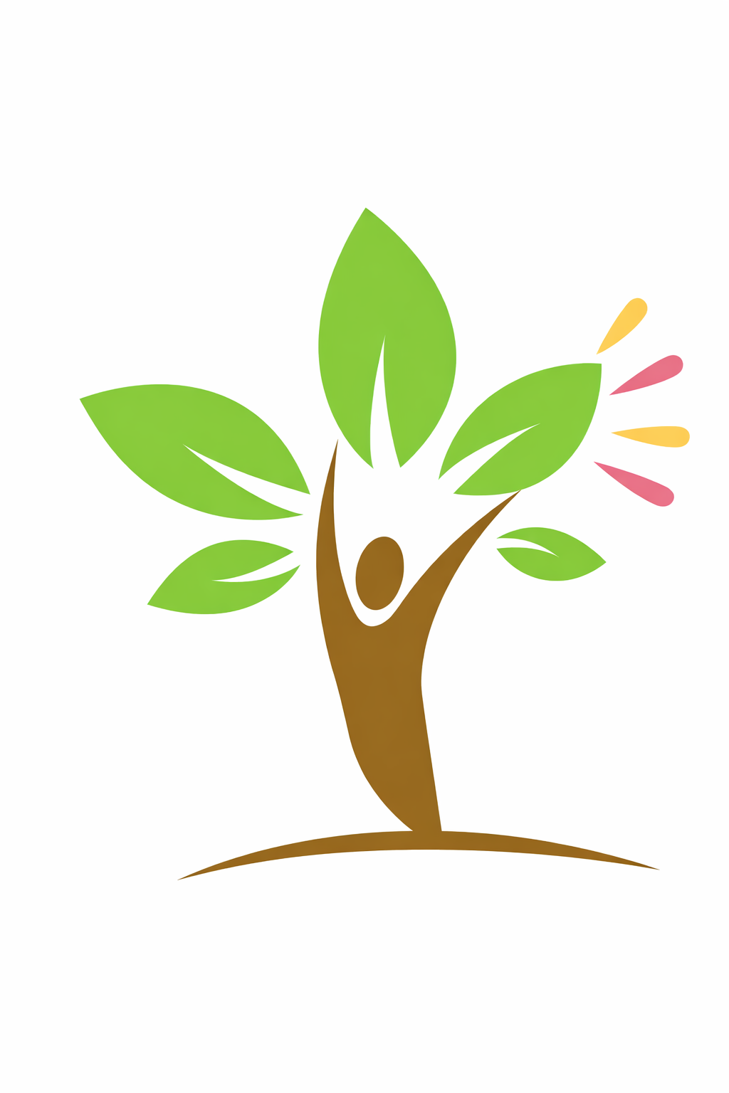A stylized logo of a person in the shape of a tree with green leaves.