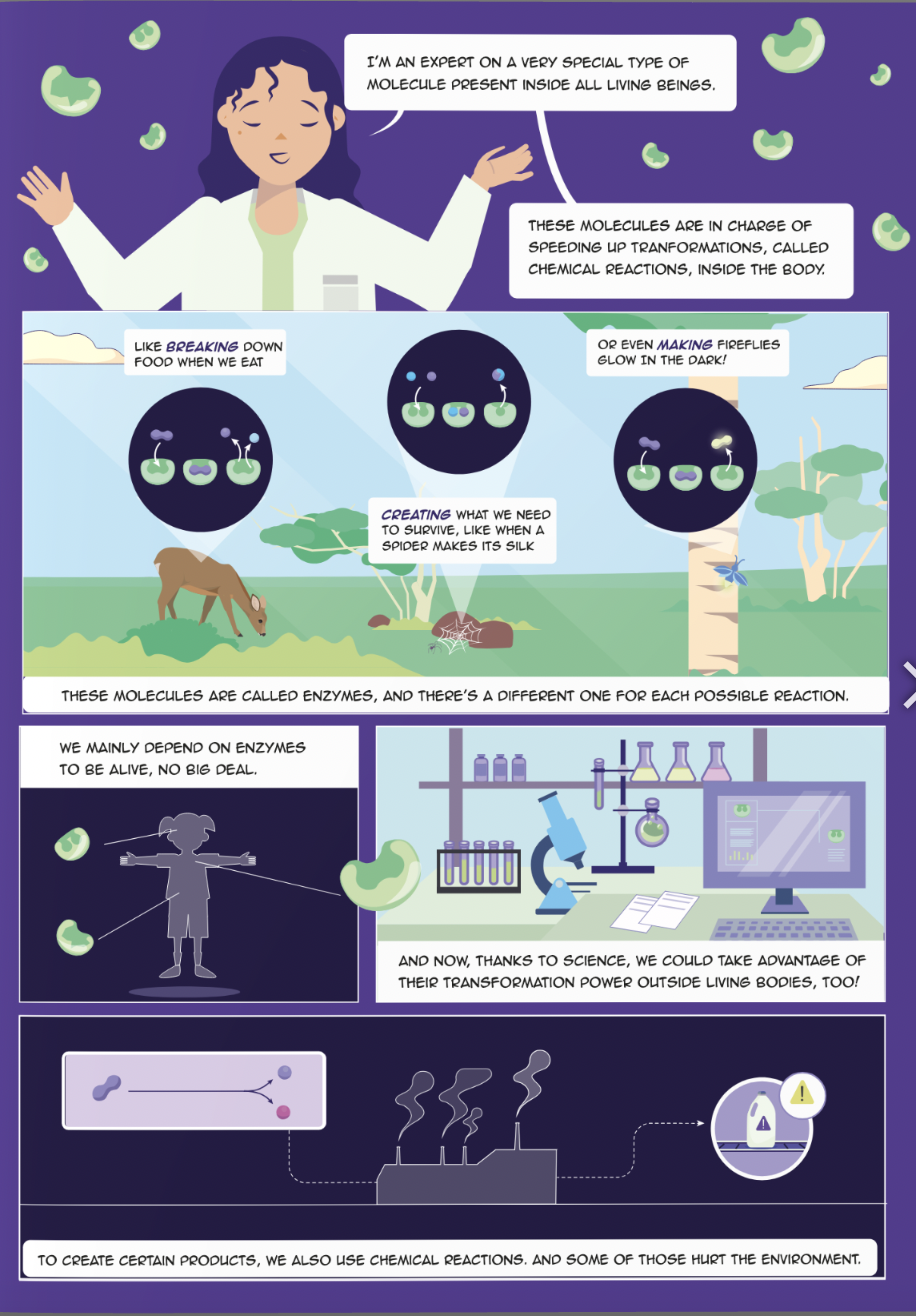 A single page of the graphic novel "Molecular Explorers".