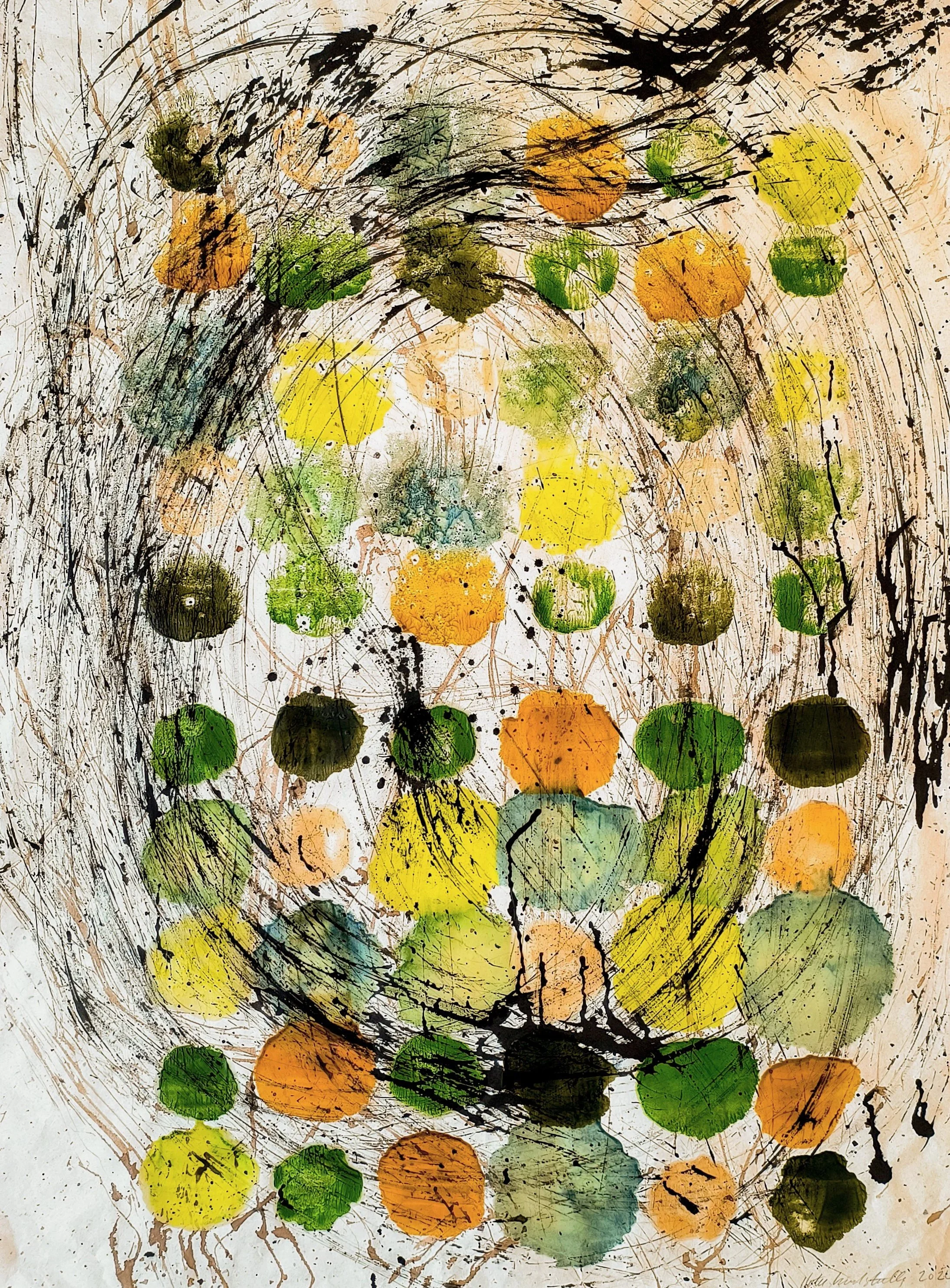 "Rhythmic Flow" * SOLD 25 x 37 Encaustic Monotype on Thai Chiri Kozo paper