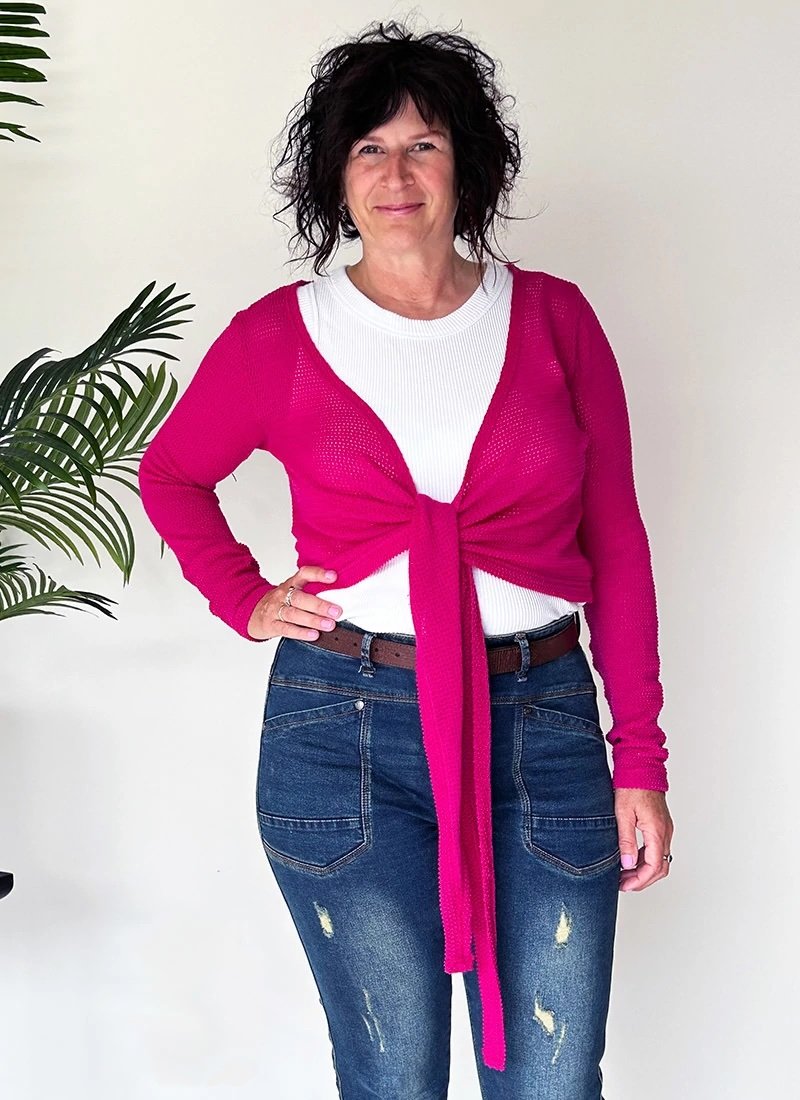 Twisted Sister Wrap Cardi — Pink