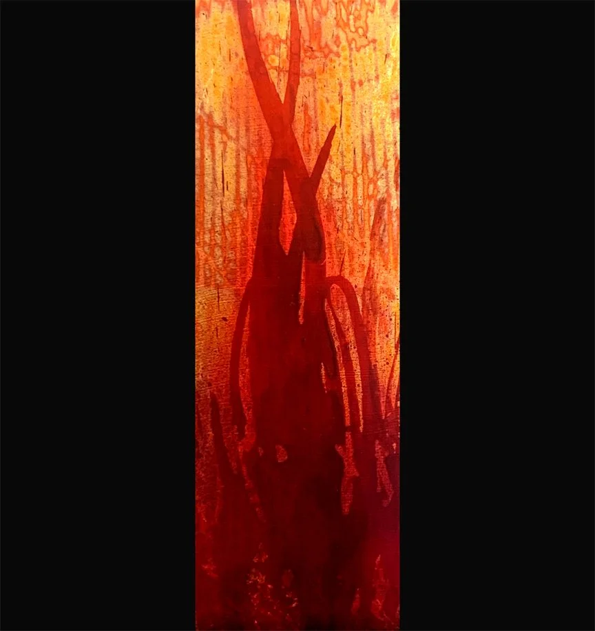 Anger Like Fire 3, 4x12, Jeremiah 7:20, Metal Leaf with Stain on Gessboard