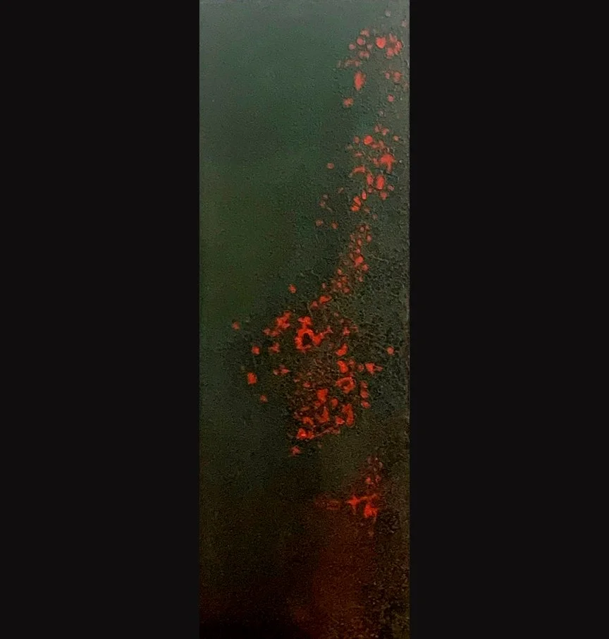 Anger 11, 4x12, Jeremiah 44:6, Patina on metal leaf with oil on gessoboard