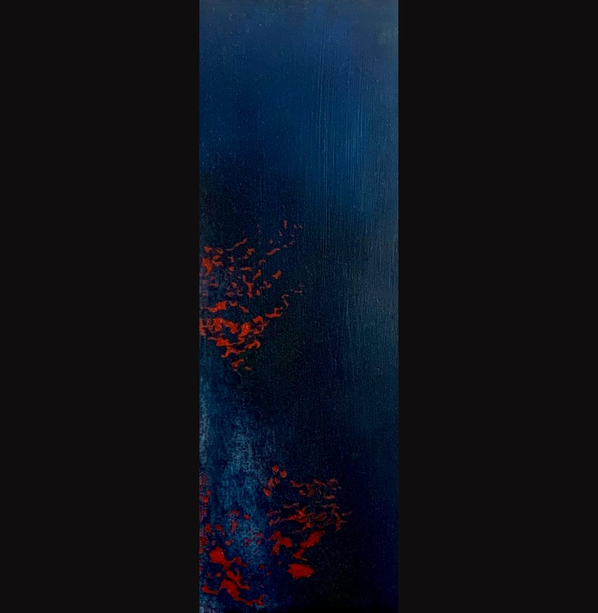 Panel 4, Distress, 4x12, Oil on gessoboard and patina