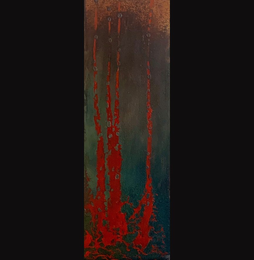 Panel 2, Pain, 4x12, Oil on gessoboard and patina