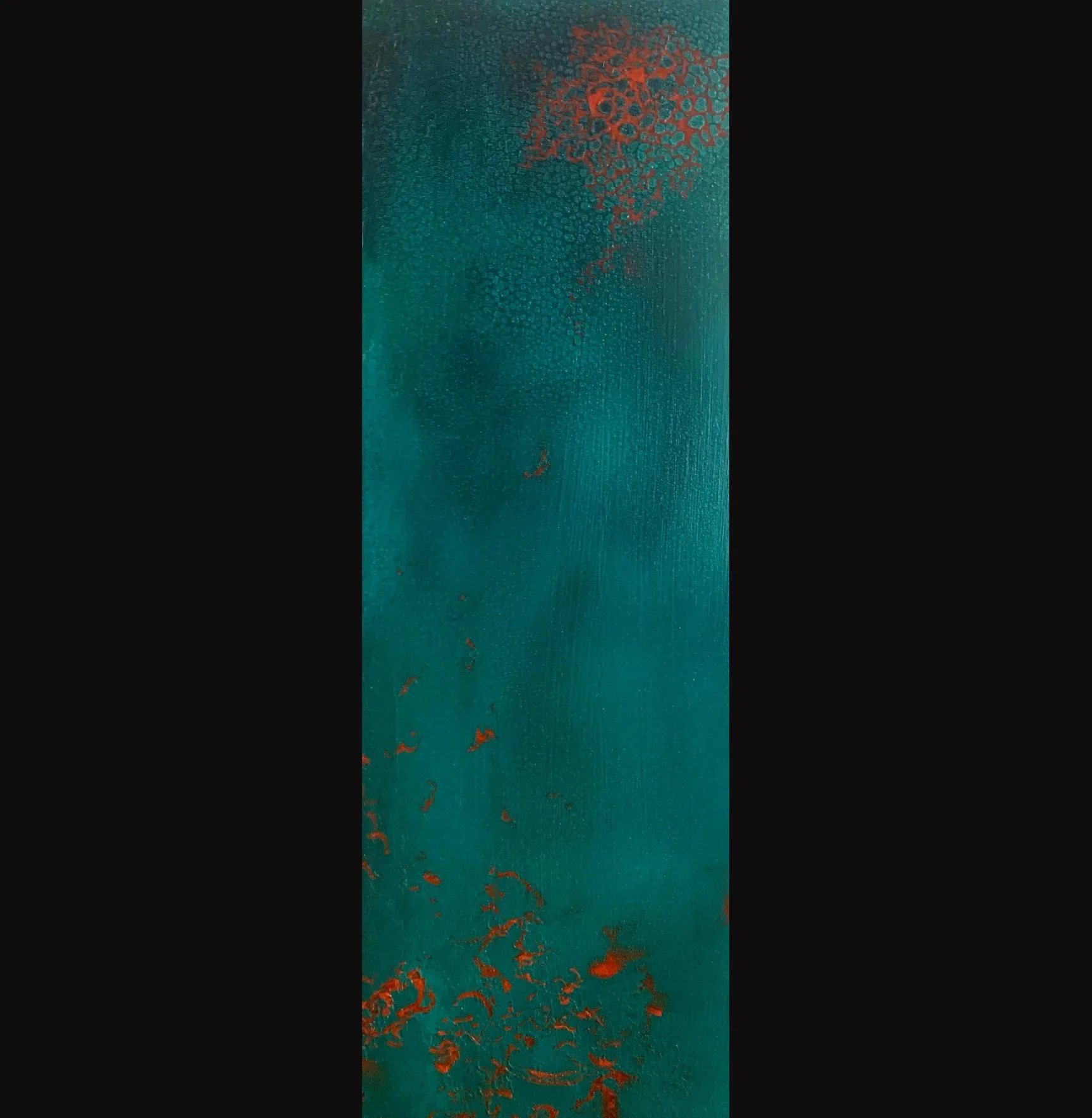 Panel 1, Fragmentation, 4x12, Oil on gessoboard and patina