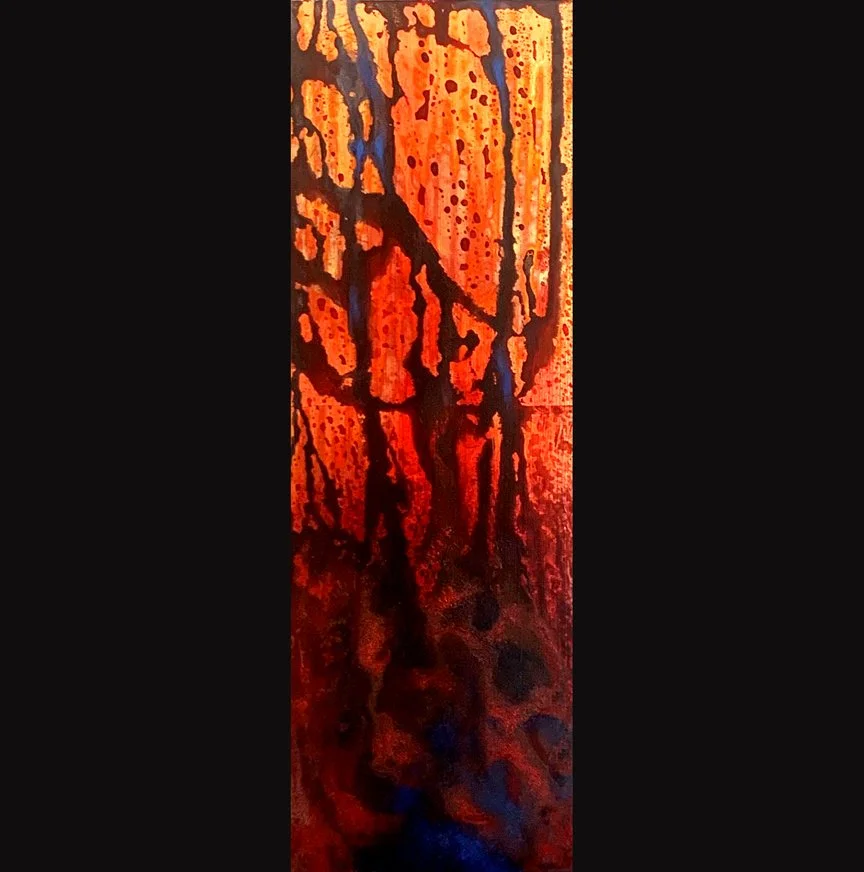Horror of God: Valley of Slaughter, 4x12, Jeremiah 19:5, Patina on Metal Leaf with oil on Gessoboard