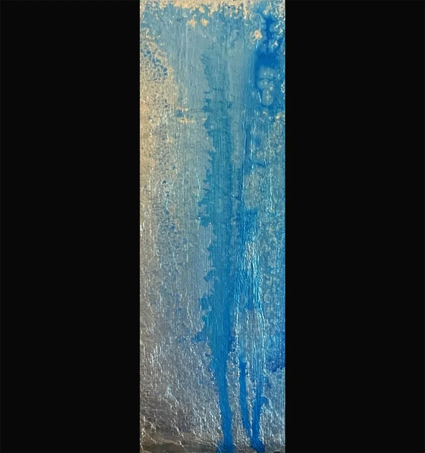 Jeremiah's Tears 2, 4x12, Jeremiah 8:18-22, White Gold Leaf with patina on Gessoboard