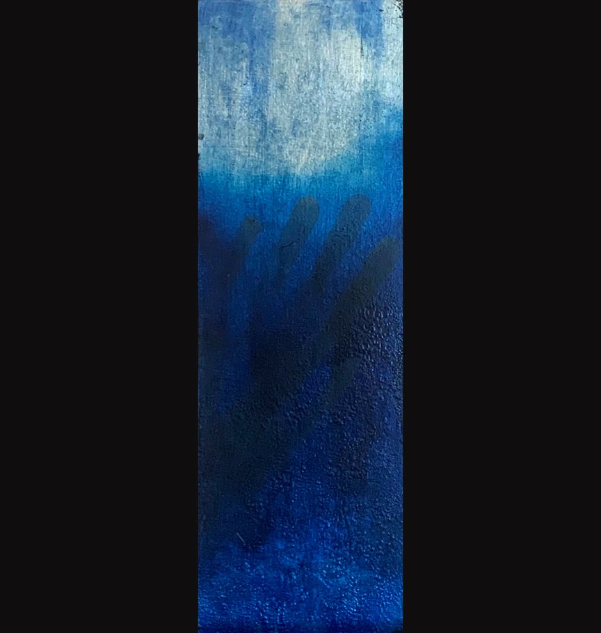 Jeremiah Do Not Weep Nor Pray for Them, 4x12, Jeremiah 11:14, White Gold Leaf with patina and oil on gessoboard