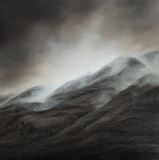 Voices High on a Windswept Mountain, 12x12, Jeremiah 3:21-22, Oil on Gessoboard