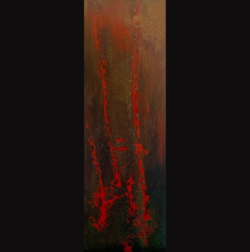 Panel 6, Pain, 4x12, Oil on gessoboard and patina