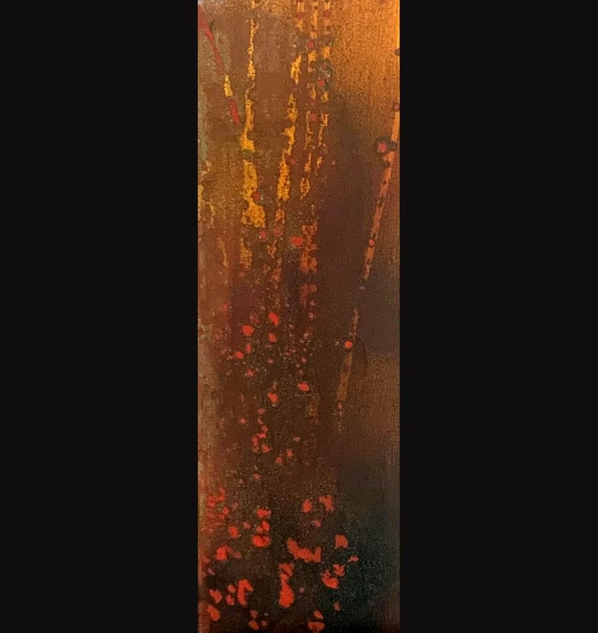 Anger 3, 4x12, Jeremiah 4:26, Patina on metal leaf with oil on gessoboard