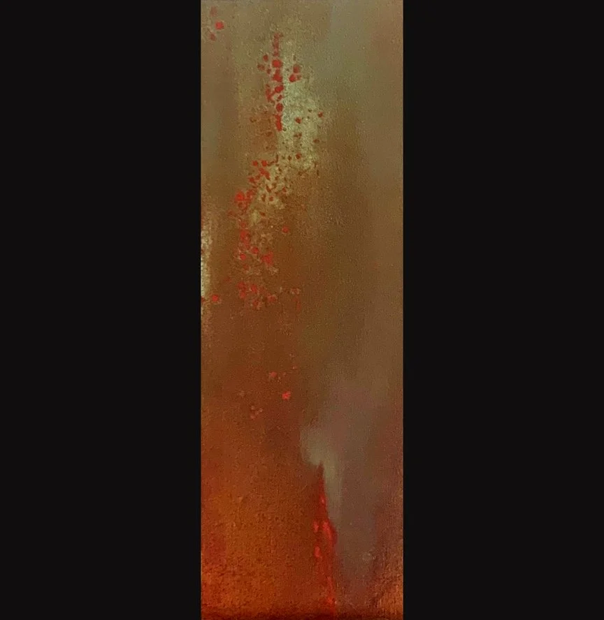 Anger 6, 4x12, Jeremiah 25:7, Patina on metal leaf with oil on gessoboard