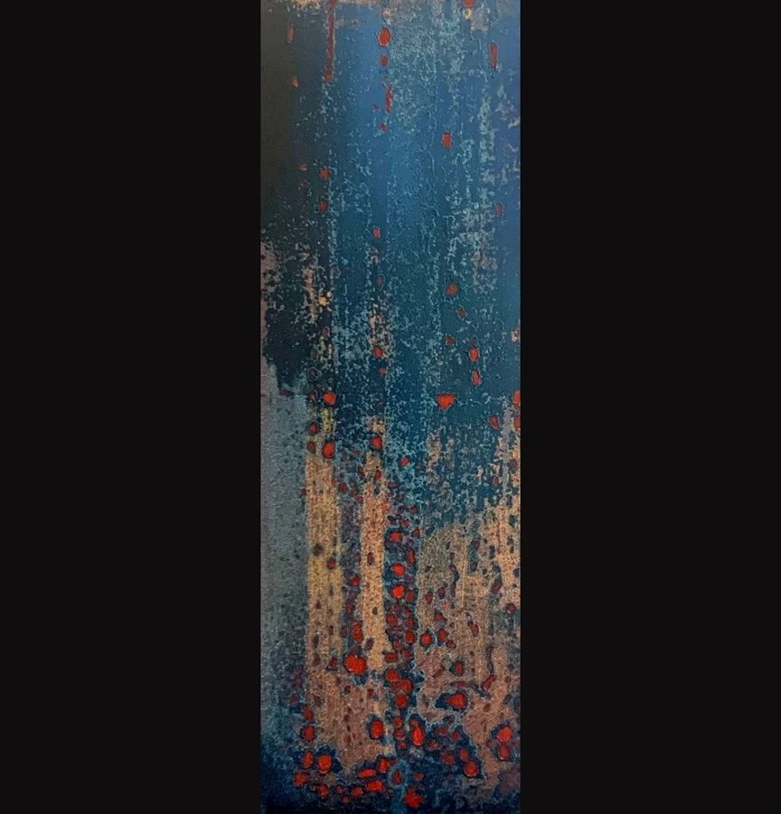 Anger 4, 4x12, Jeremiah 6:11-15, Patina on metal leaf with oil on gessoboard