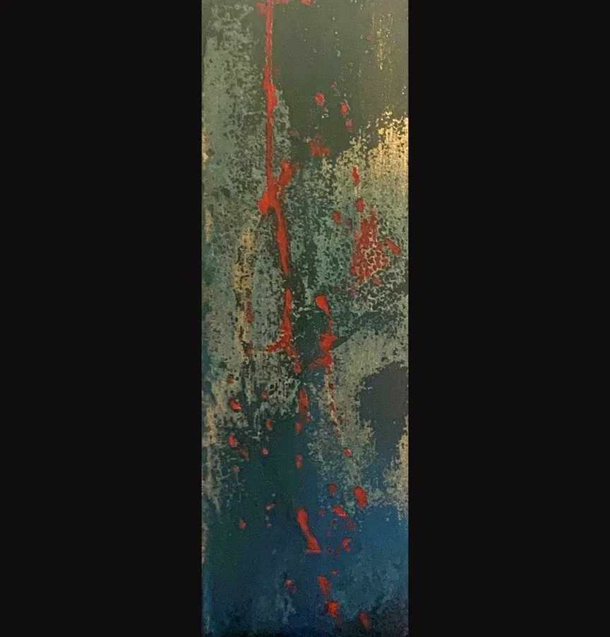 Anger 2, 4x12, Jeremiah 4:8, Patina on metal leaf with oil on gessoboard