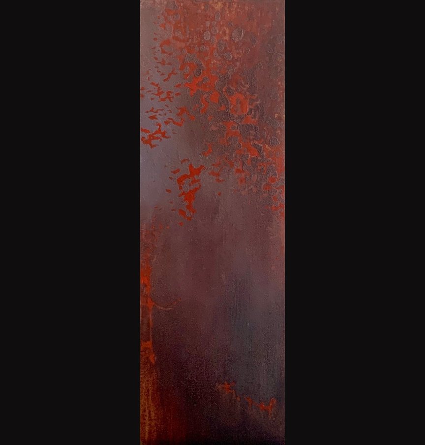 Panel 5, Pain, 4x12, Oil on gessoboard and patina