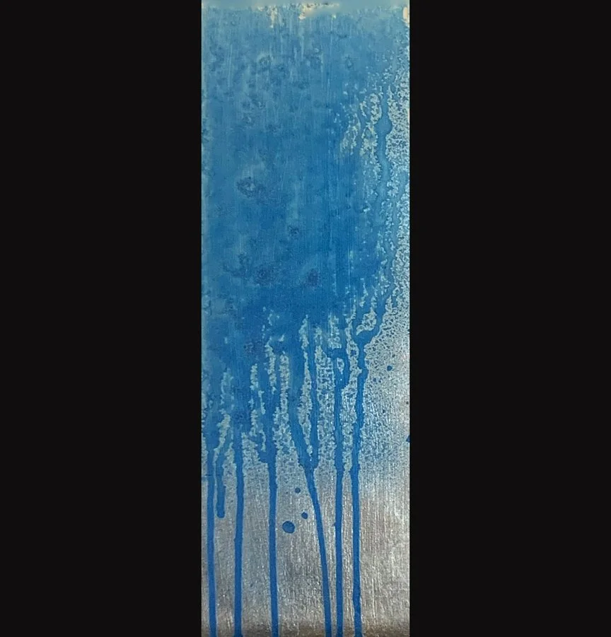 Jeremiah's Tears 7, 4x12, Jeremiah 23:9, White Gold leaf with patina on gessoboard