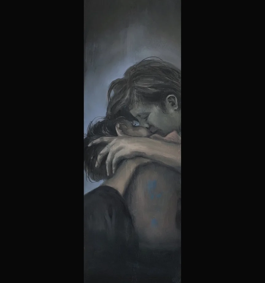 Widow and the Orphan, Jeremiah 49:11, Jeremiah panels, 4x12, Oil on Gessoboard