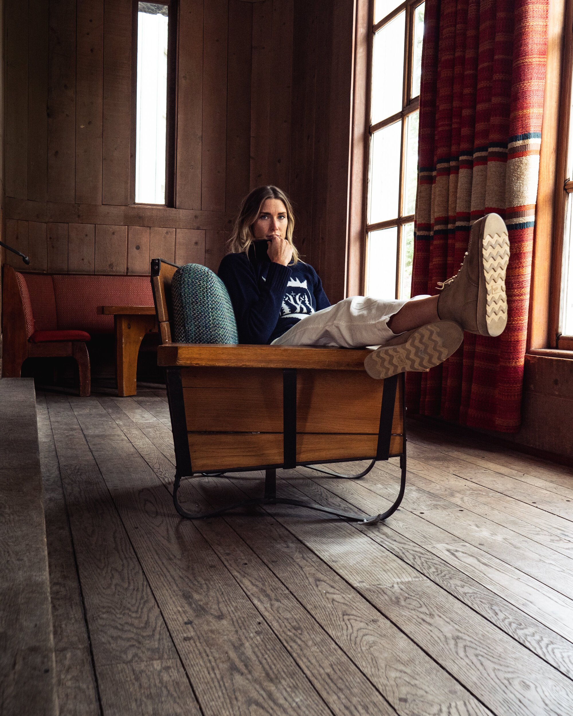 woman in rustic lodge fashion