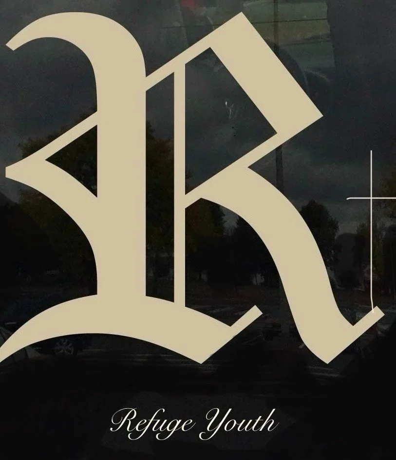 Large stylized letter 'B' with the words "Refuge Youth" written beneath in cursive font.