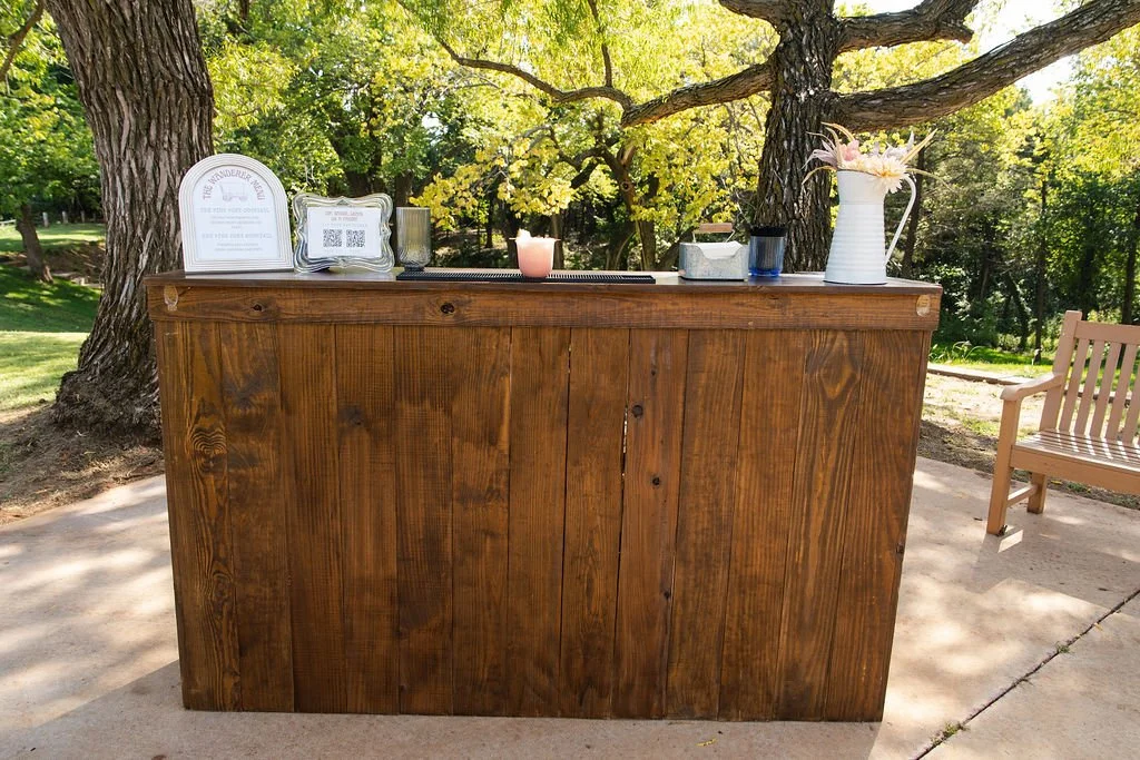 The Wanderer rustic mobile bar rental by Sipsy Schooner for outdoor weddings and events in Oklahoma