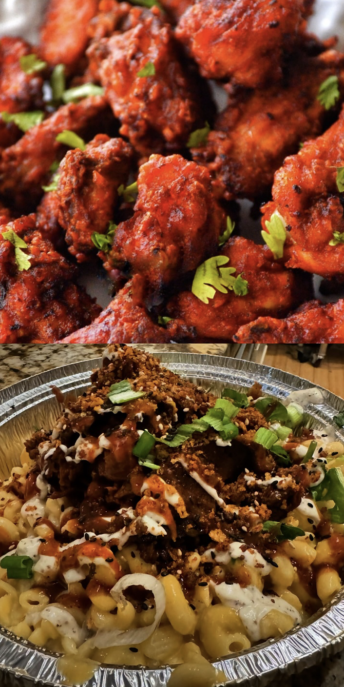 Sticky Wings with Mac n’ Cheese 