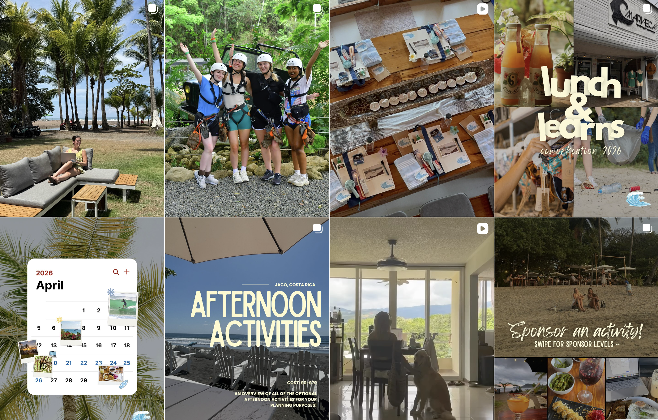 Coworkcation Instagram profile for all-women coworking retreat in Jaco Costa Rica
