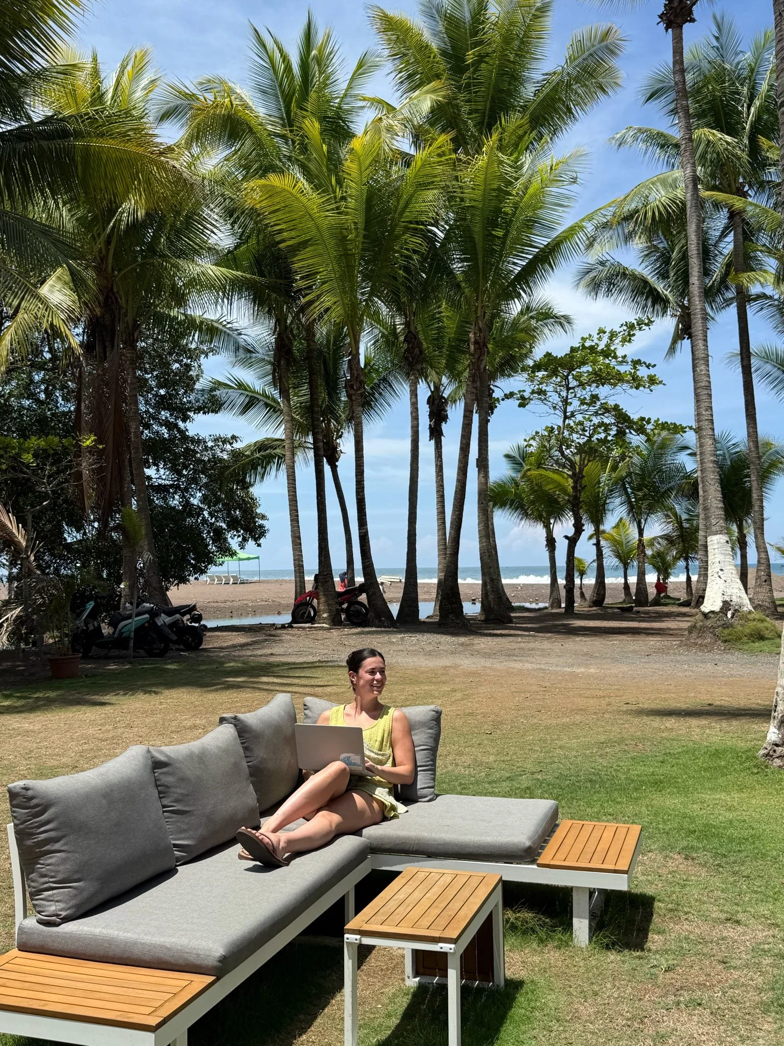Coworking at a beach side cafe during a women only coworking retreat.