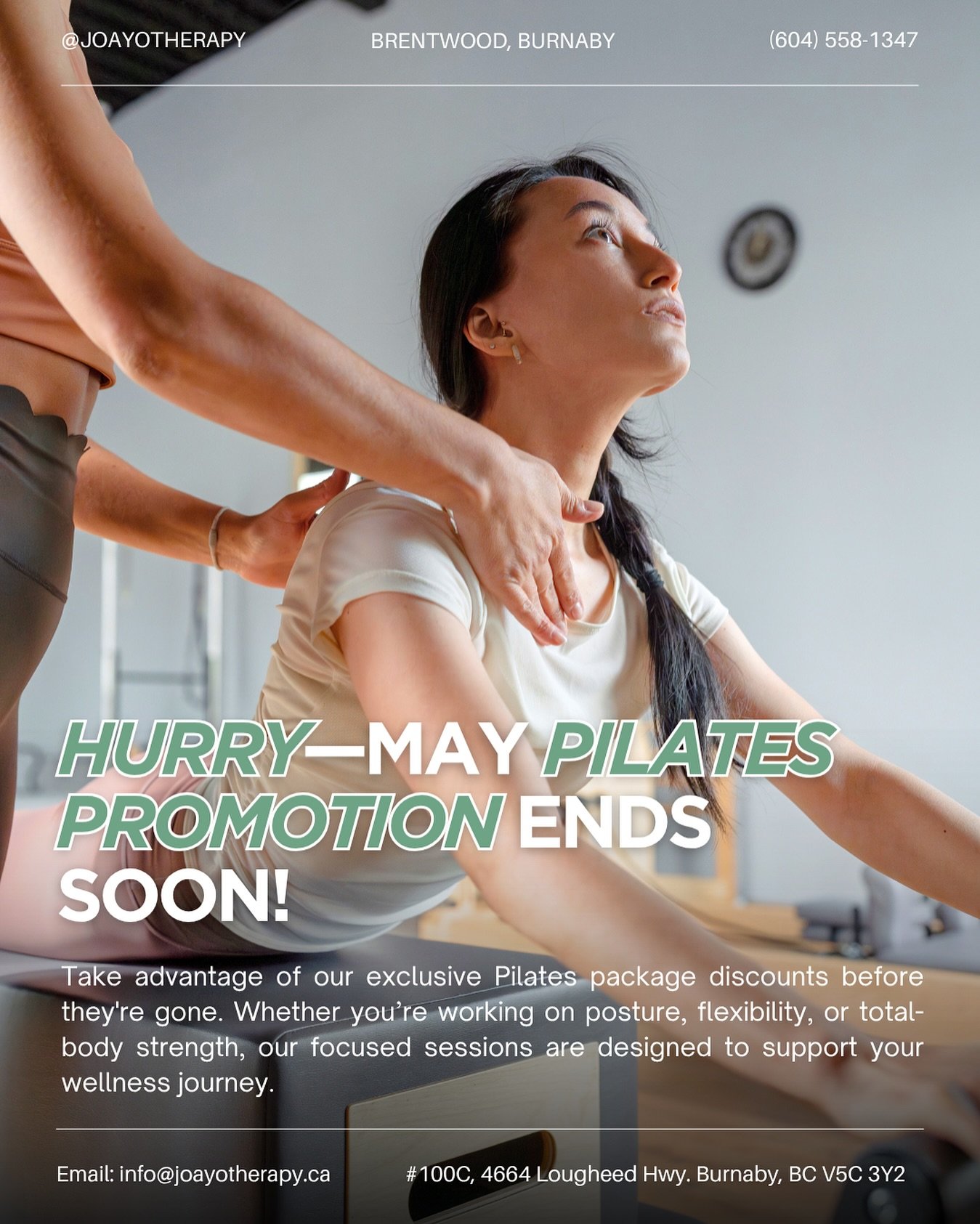 🌸 Hurry&mdash;May Pilates Promotion Ends Soon!
Move with Strength, Balance &amp; Mindful Intention at Joayo Therapy

🧘&zwj;♀️ Last Chance to Save This May!
Take advantage of our exclusive Pilates package discounts before they&lsquo;re gone. Whether
