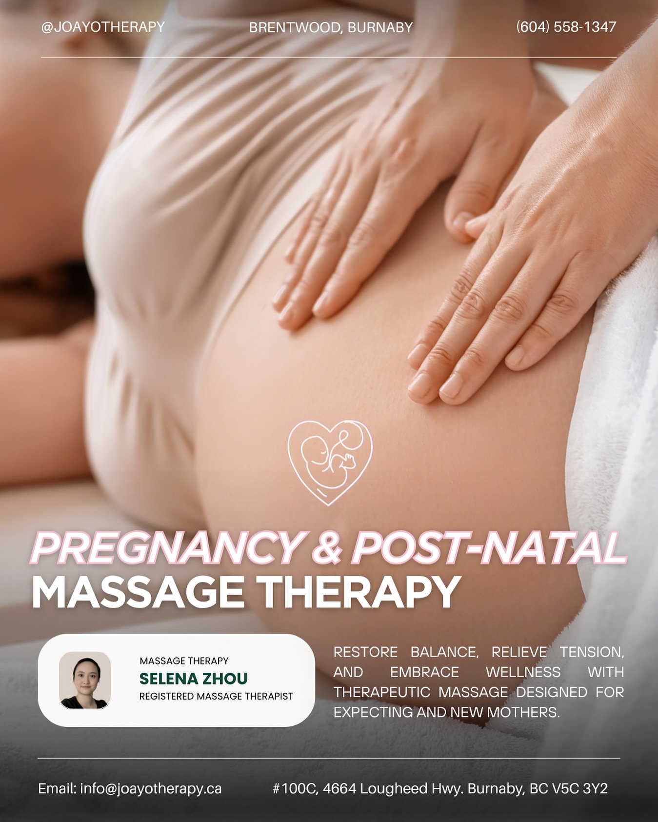 🤰✨ Nurture your body through every stage of motherhood ✨

Pregnancy and post-natal massage therapy with Selena Zhou, RMT is here to support you during one of life&rsquo;s most beautiful&mdash;and physically demanding&mdash;journeys.

Selena understa
