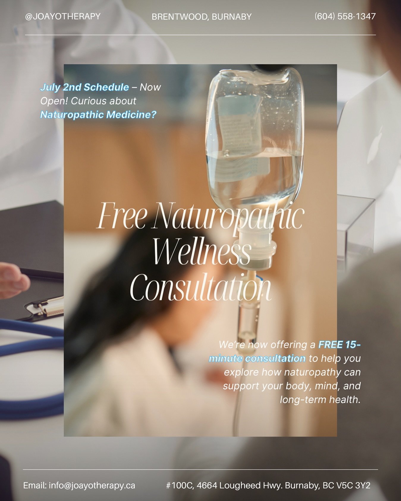 📅 July 2nd Schedule Now Open!
🌿 Curious about Naturopathic Medicine?

We&rsquo;re offering a FREE 15-minute consultation with Dr. Maral Afifi to help you explore how naturopathy can support your energy, skin, hormones, and overall wellness&mdash;na