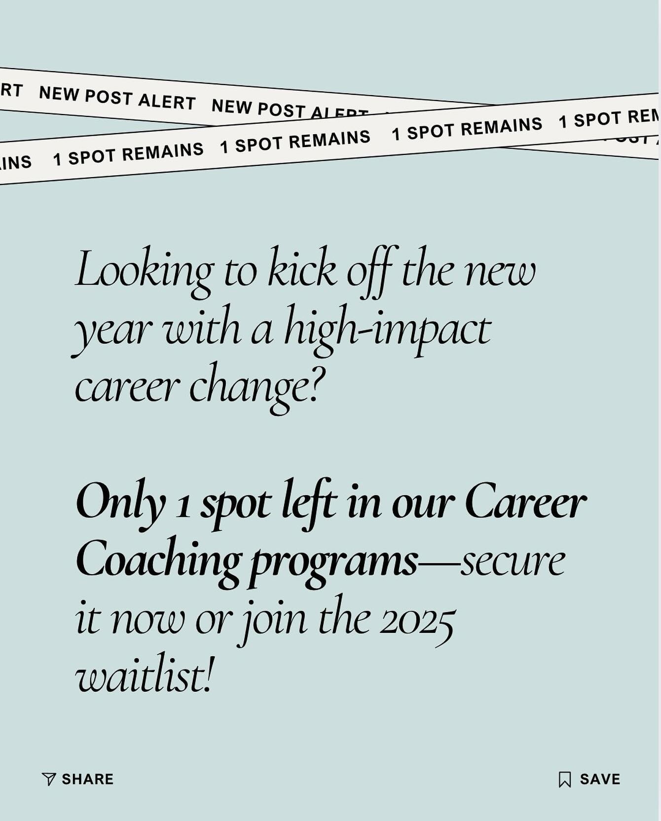 We&rsquo;ve been BUSY at Alvita Coaching! So busy in fact, we only have 1 spot left in our 2024 coaching programs!

✨ Next Gen Career Coaching - SOLD OUT until 2025! ✨ Career Catalyst Coaching - ONLY 1 SPOT LEFT for 2024! 🕒 
✨ Design Services for Co