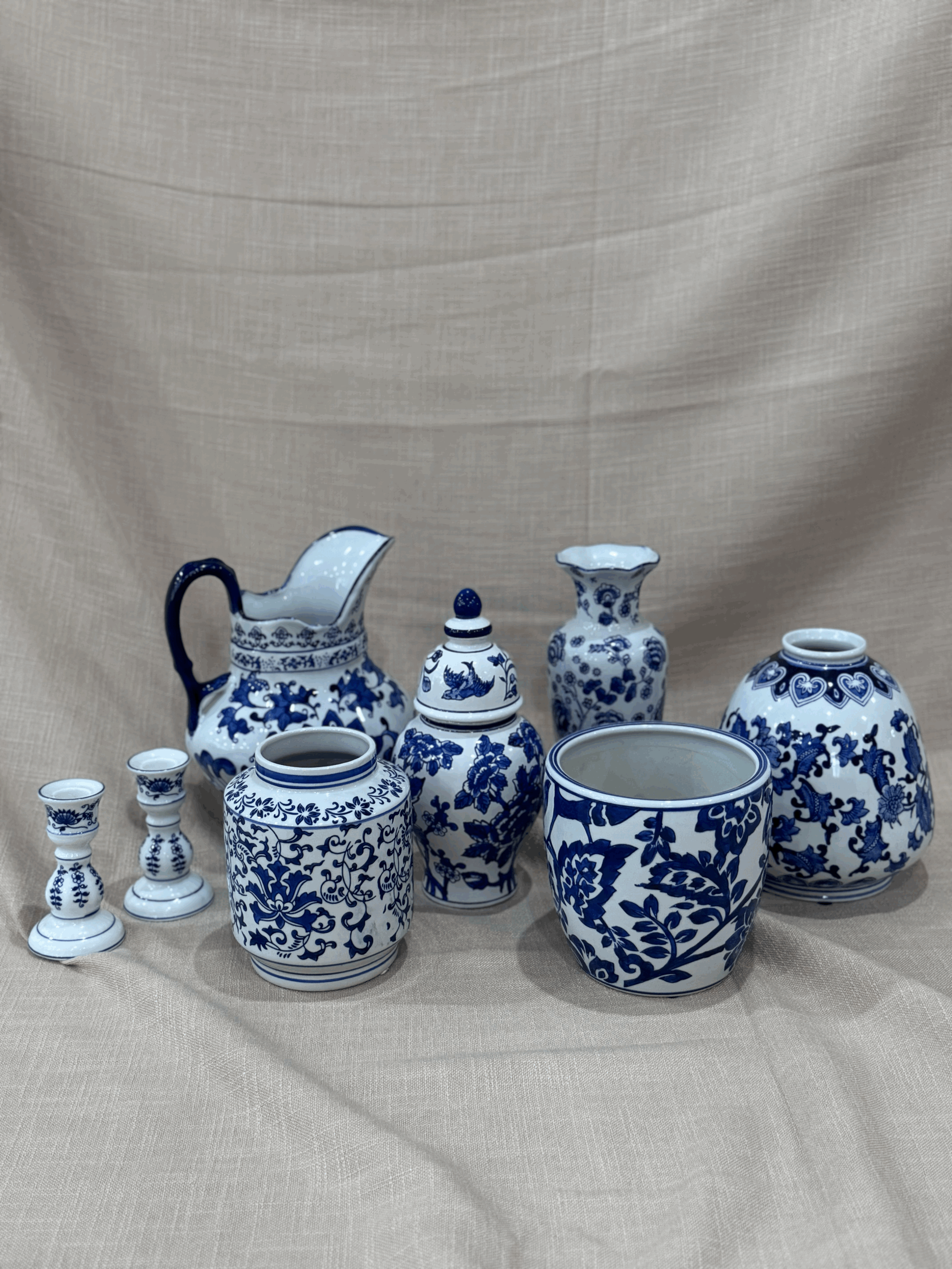 Assorted Blue & White Floral Vases