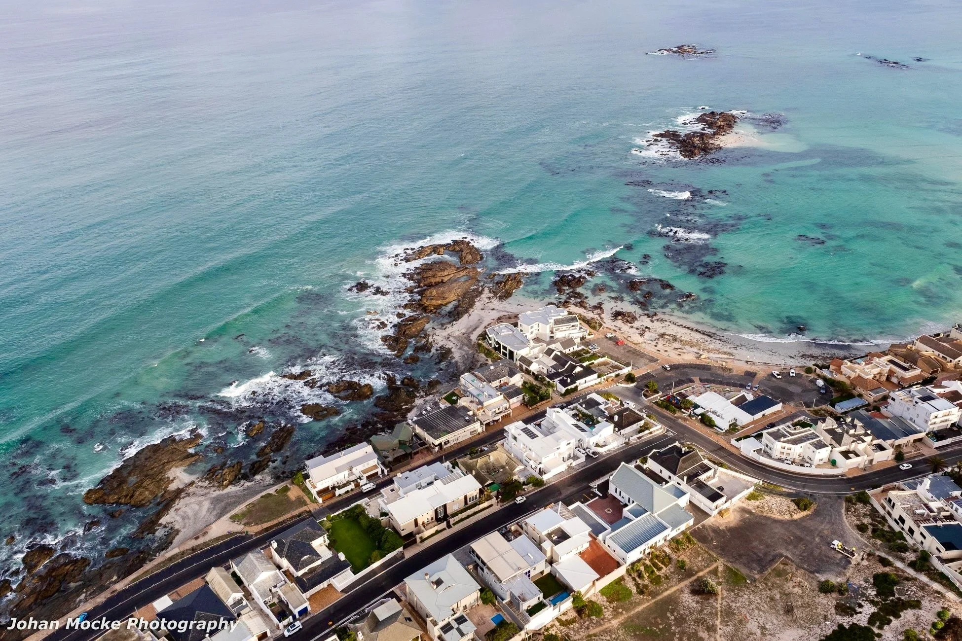 An aerial view of a coastal area.