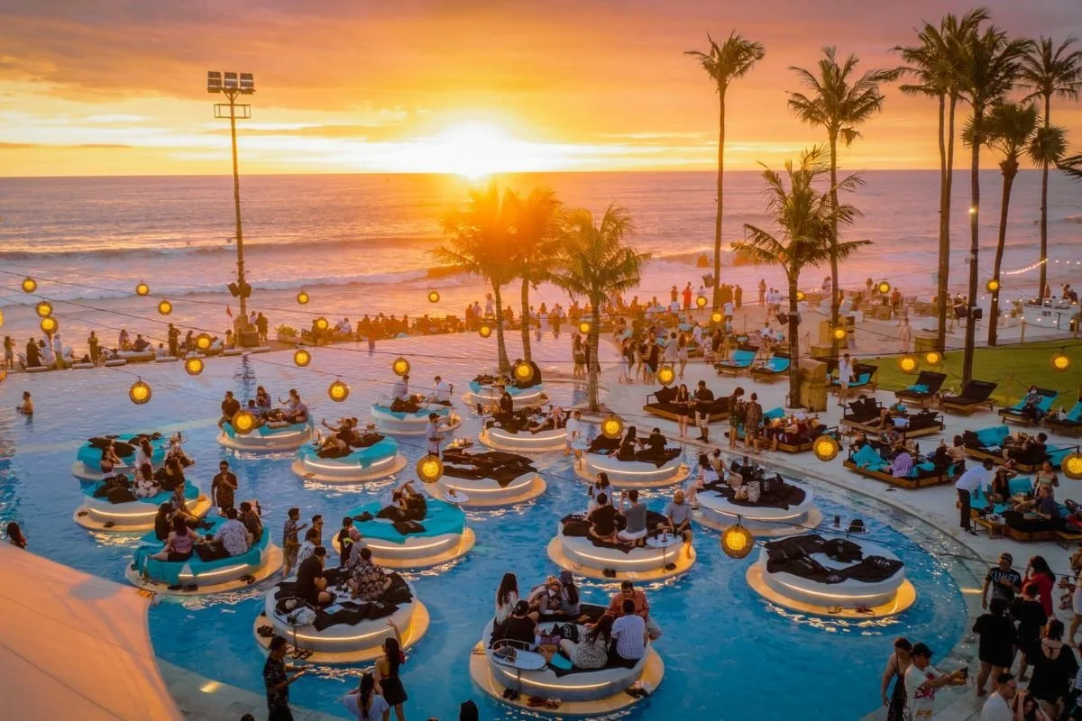 Experience the vibrant nightlife party at Finns Beach Club, Canggu, Bali.