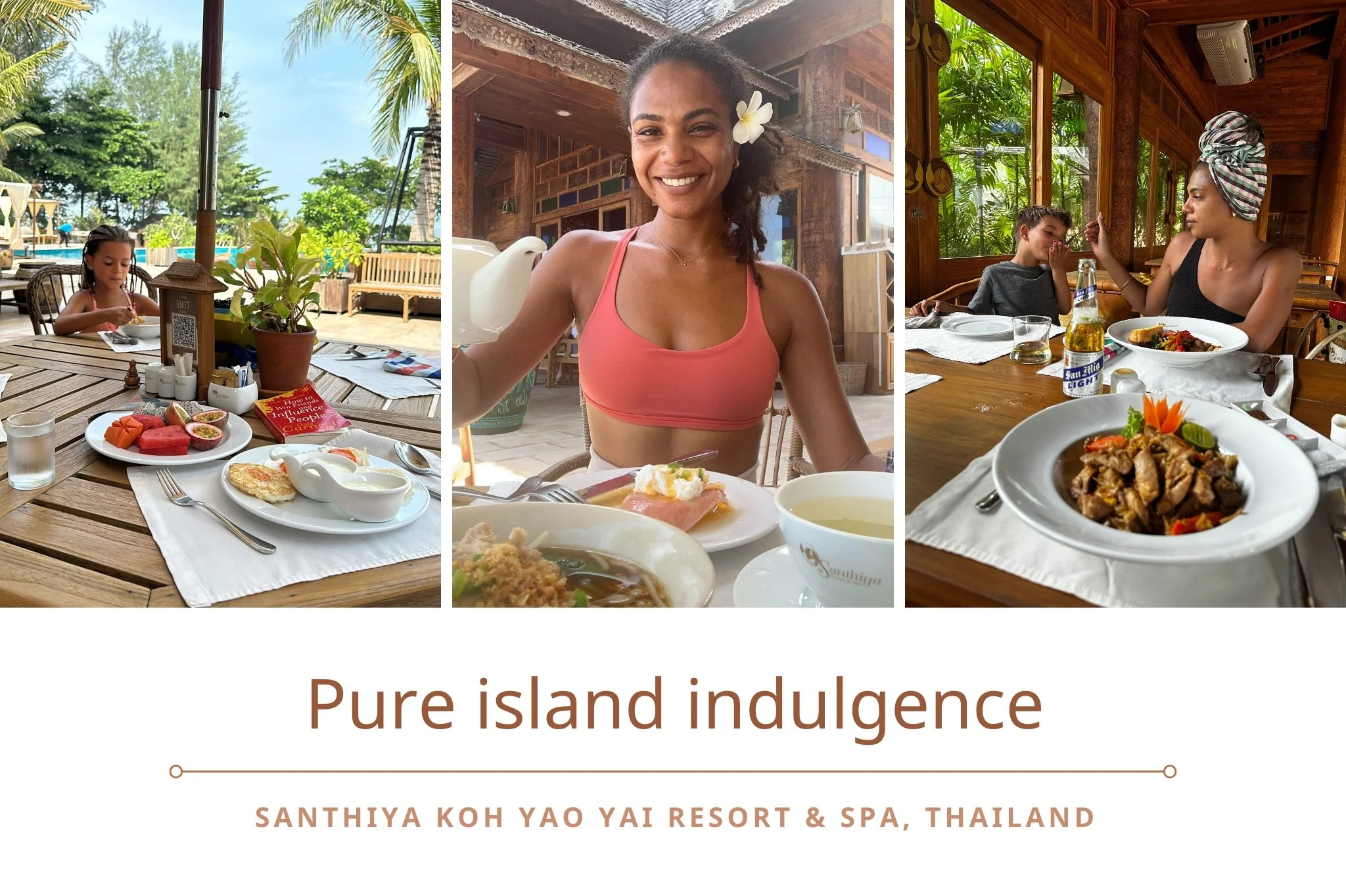 Santhiya Koh Yao Yai buffet breakfast in a traditional teakwood restaurant with ocean views.