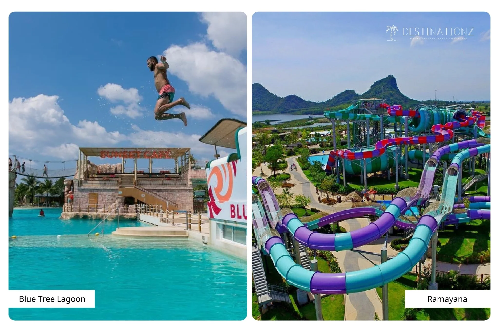 Family adventure at Blue Tree Phuket and Ramayana Water Park, the best water castles and water parks in Thailand for kids.