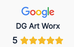 Google search result for 'DG Art Worx' showing a five-star rating.