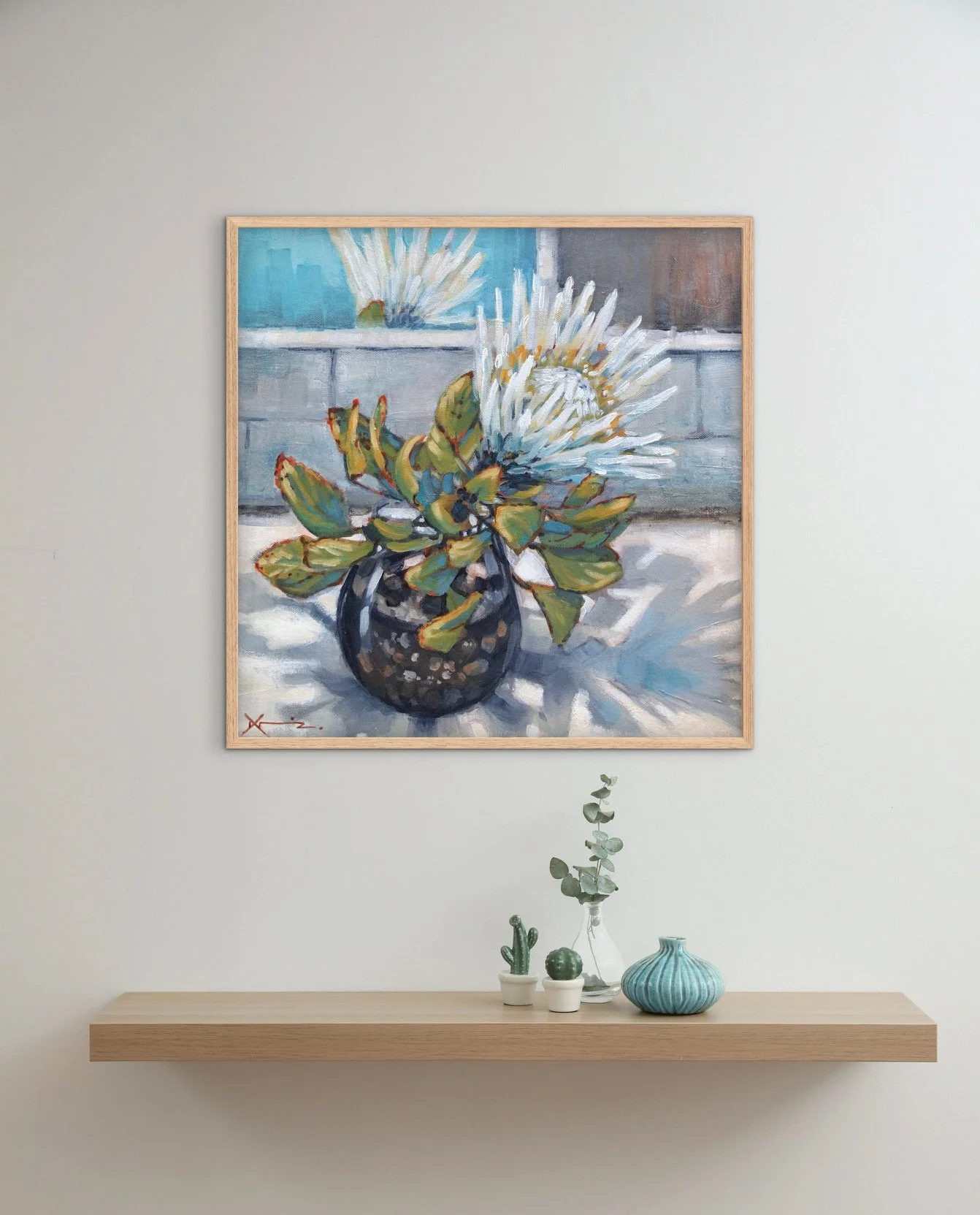 Painting of a white King Protea flower