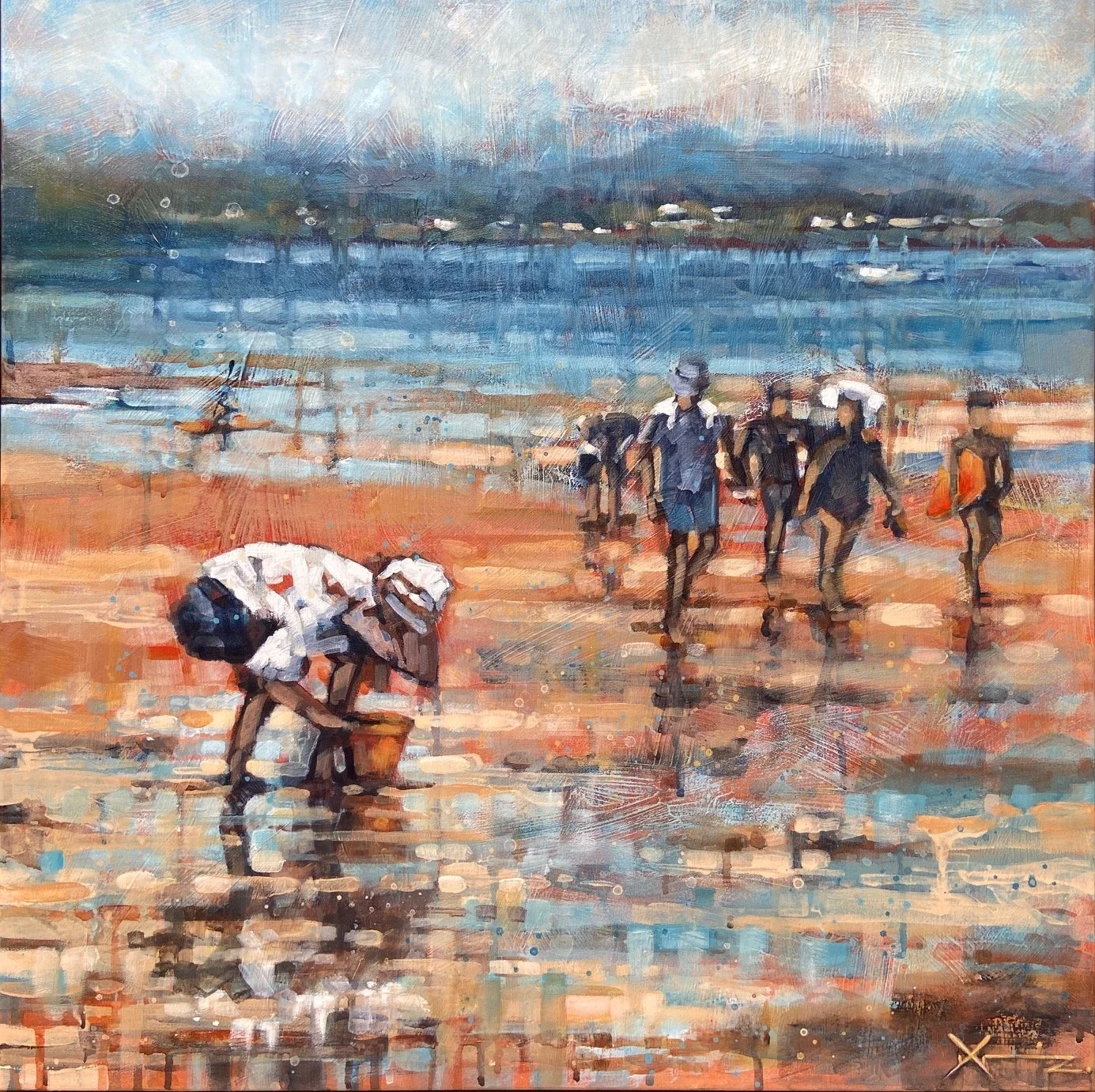 An original acrylic painting of people at Wellington Point, in Moreton Bay