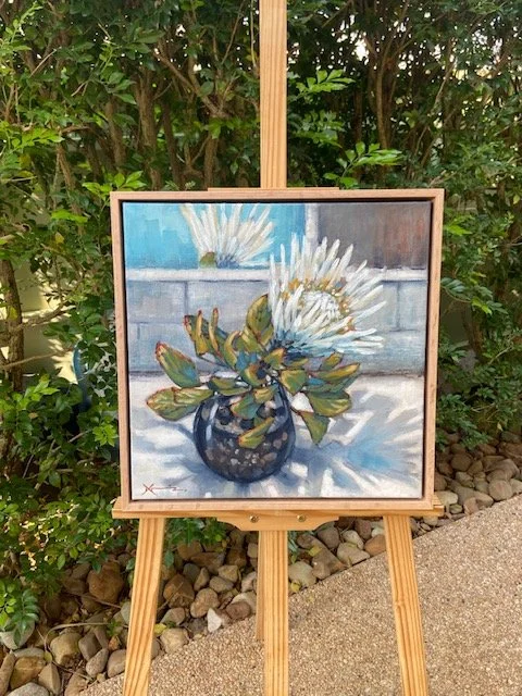 Protea painting on easel