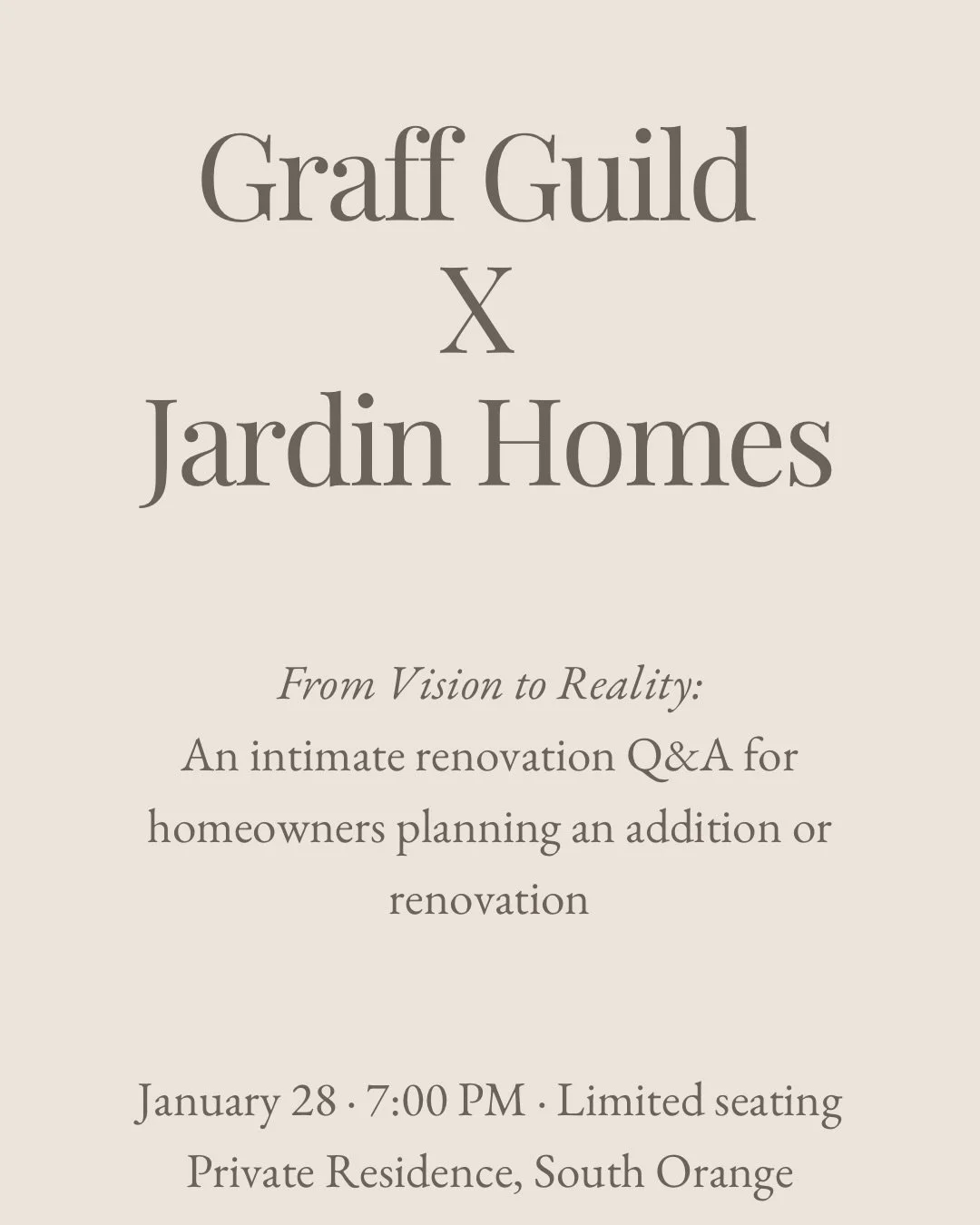 Planning a renovation?

We&rsquo;re hosting an intimate, in-home renovation Q&amp;A for homeowners who want clarity before design and construction begin.

📍 Private residence, South Orange
📅 January 28 &middot; 7:00 PM
🍷 Wine + light refreshments
