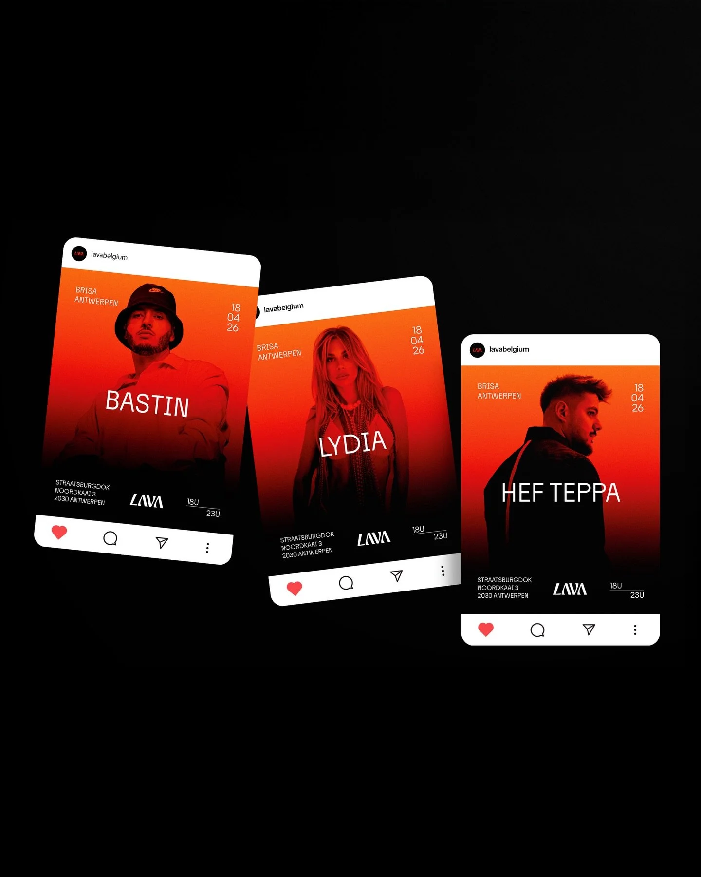 Branding voor @lavabelgium 

We ontwikkelden een visuele identiteit die de warmte naar de dansvloer brengt, vertaald naar een herkenbare, sterke stijl.

Sfeerbeelden door jensvermeulen