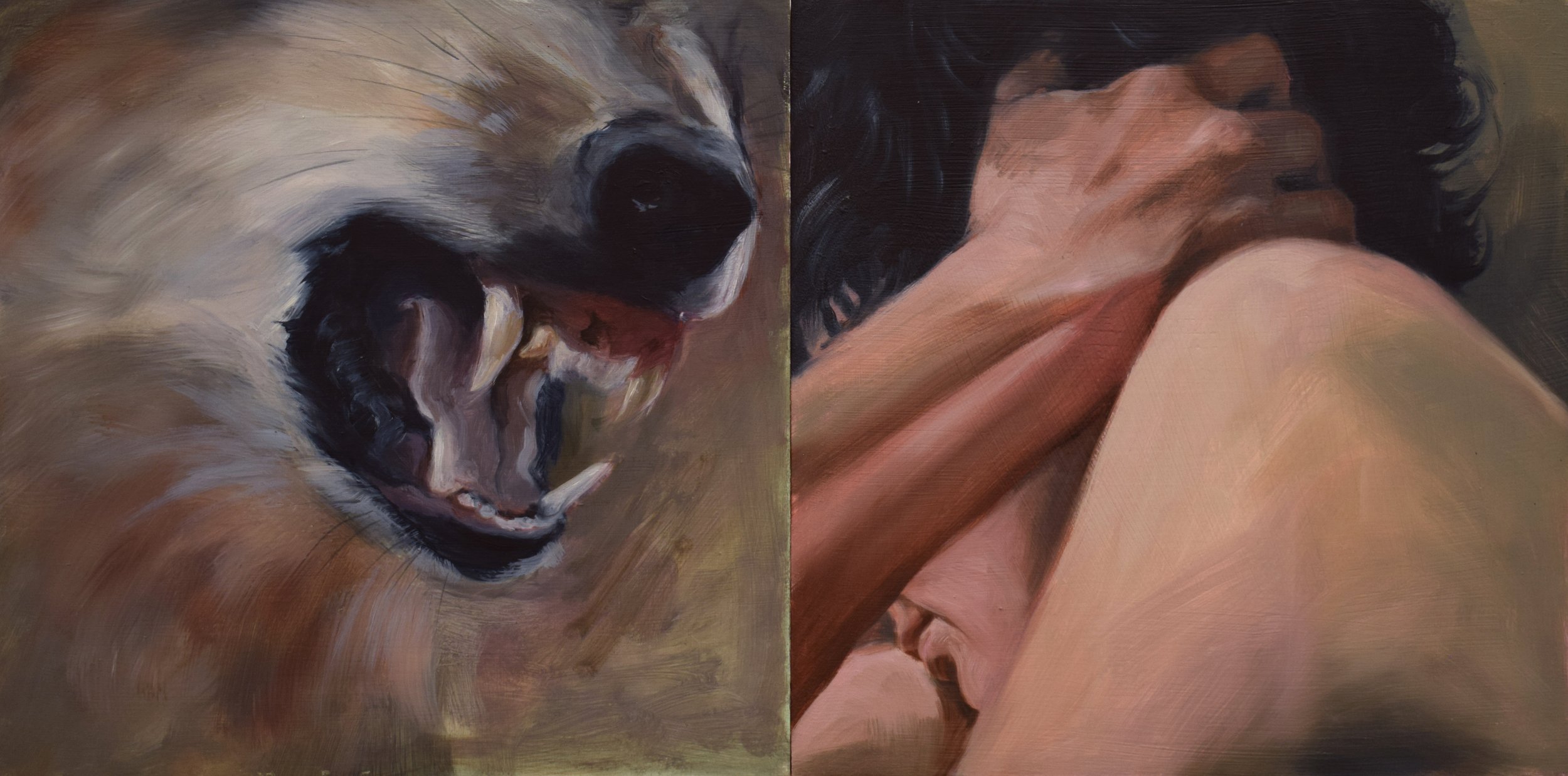 Shield, oil on board, 10 x 10" each, 2025